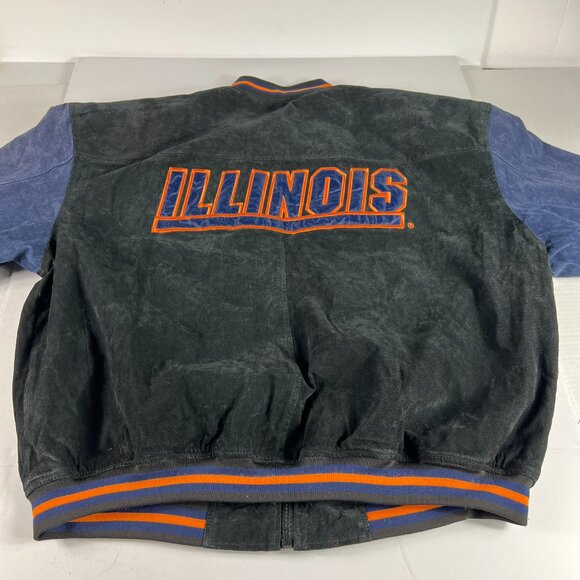 Essex Illinois Fighting Illini Leather Suede Jacket Extra Large Black Full Zip - Picture 10 of 15